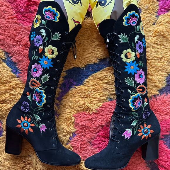 1970s 70s vintage floral embroidered gogo boots Jerry edouard enosis Greece 6 - Picture 5 of 10